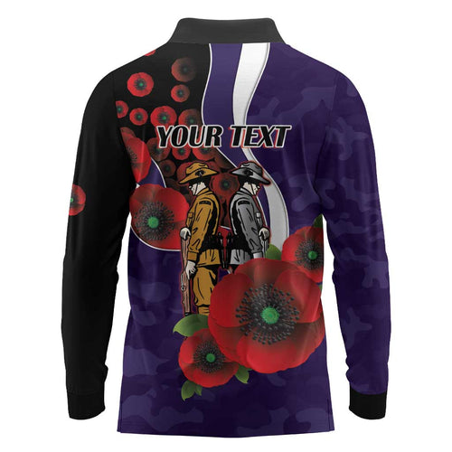 Fremantle Dockers ANZAC Personalised Long Sleeve Polo Shirt Lest We Forget Poppy Camo