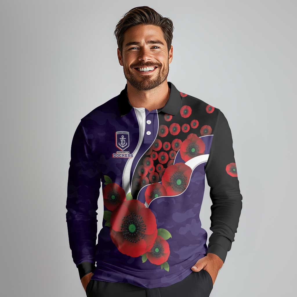 Fremantle Dockers ANZAC Personalised Long Sleeve Polo Shirt Lest We Forget Poppy Camo