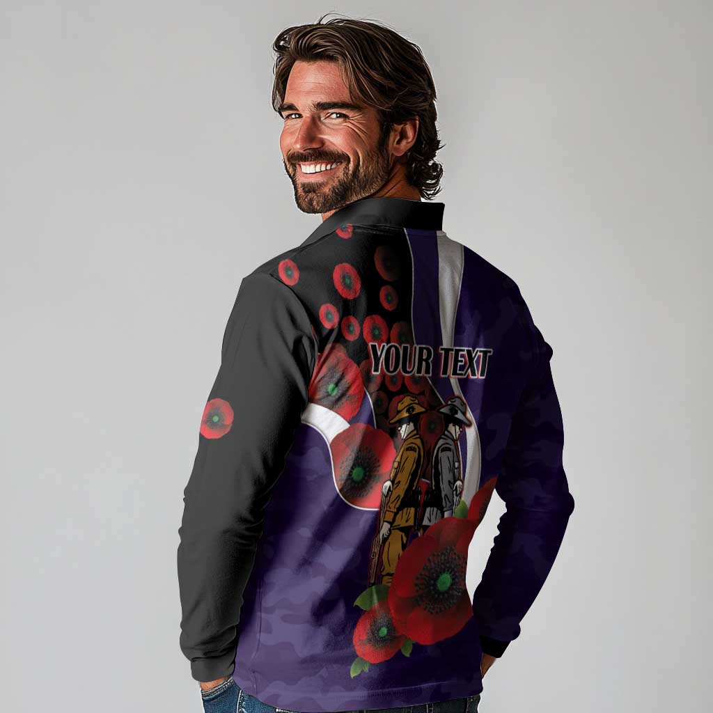 Fremantle Dockers ANZAC Personalised Long Sleeve Polo Shirt Lest We Forget Poppy Camo