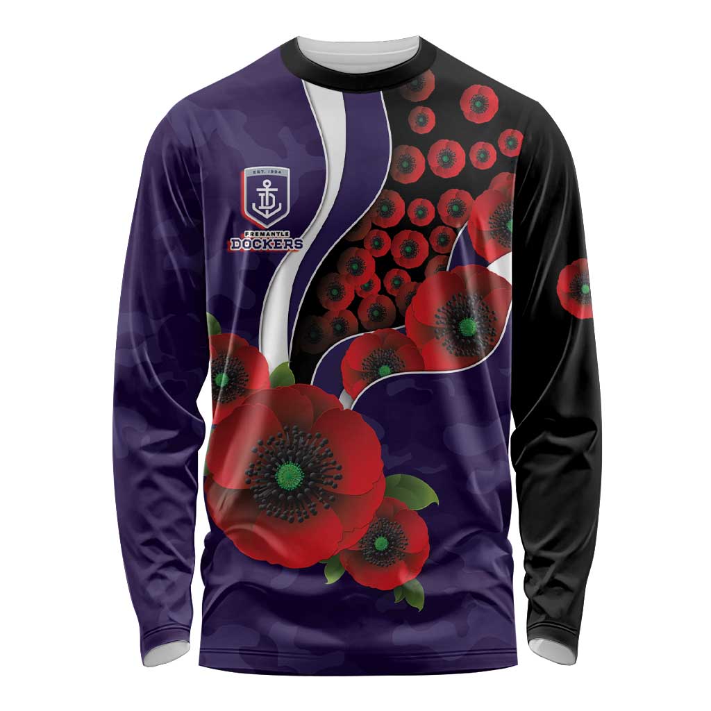 Fremantle Dockers ANZAC Personalised Long Sleeve Shirt Lest We Forget Poppy Camo
