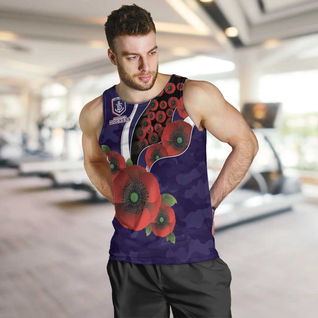 Fremantle Dockers ANZAC Personalised Men Tank Top Lest We Forget Poppy Camo