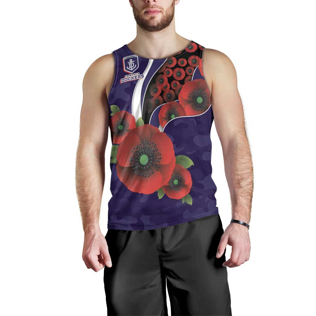 Fremantle Dockers ANZAC Personalised Men Tank Top Lest We Forget Poppy Camo