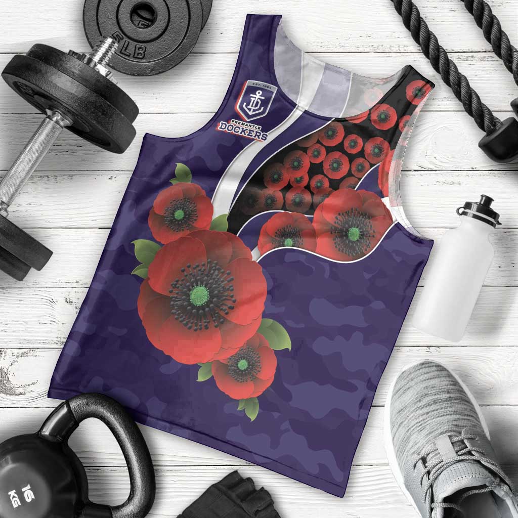 Fremantle Dockers ANZAC Personalised Men Tank Top Lest We Forget Poppy Camo