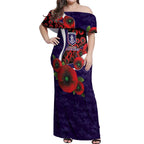 Fremantle Dockers ANZAC Personalised Off Shoulder Maxi Dress Lest We Forget Poppy Camo