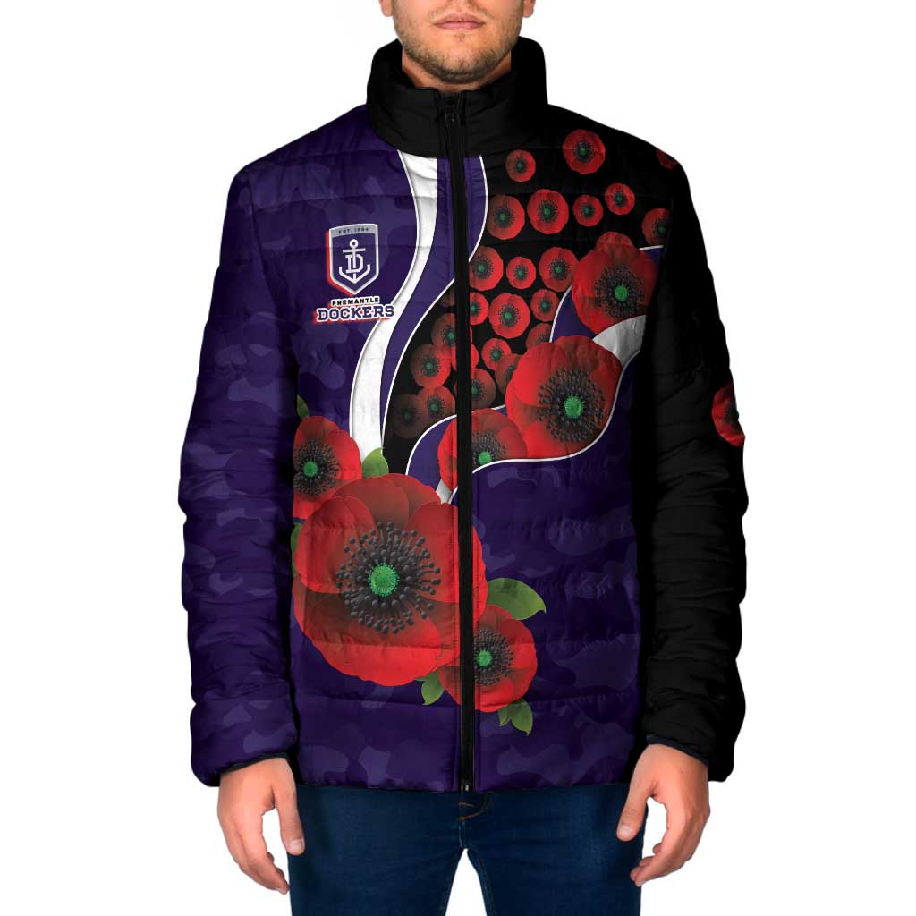 Fremantle Dockers ANZAC Personalised Padded Jacket Lest We Forget Poppy Camo