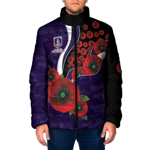 Fremantle Dockers ANZAC Personalised Padded Jacket Lest We Forget Poppy Camo