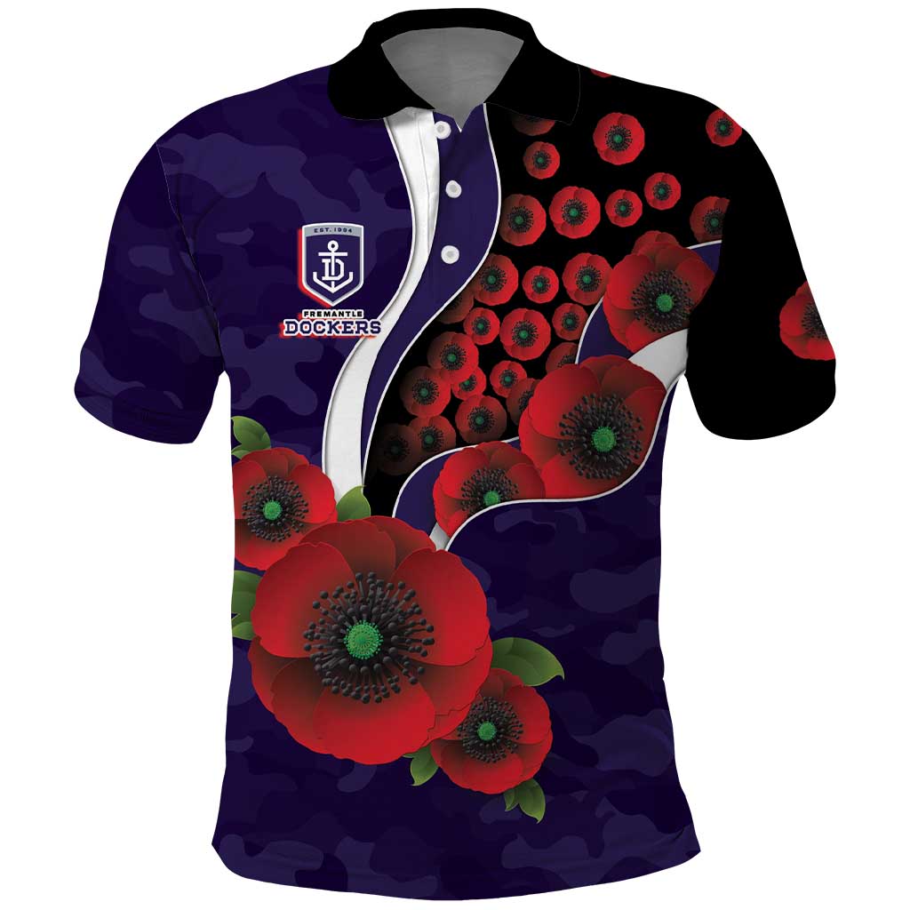 Fremantle Dockers ANZAC Personalised Polo Shirt Lest We Forget Poppy Camo