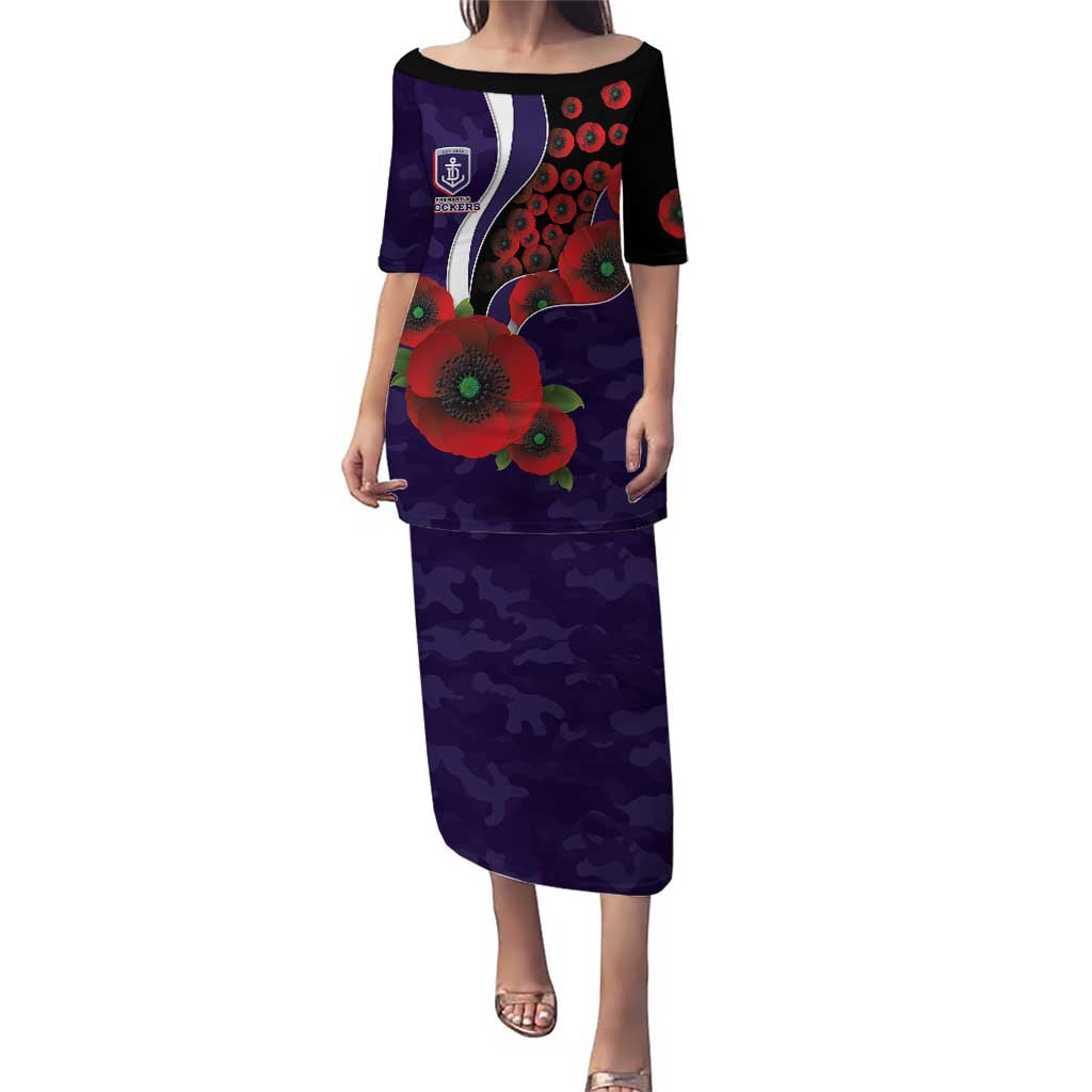 Fremantle Dockers ANZAC Personalised Puletasi Lest We Forget Poppy Camo