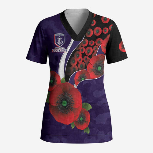 Fremantle Dockers ANZAC Personalised Scrub Top Lest We Forget Poppy Camo