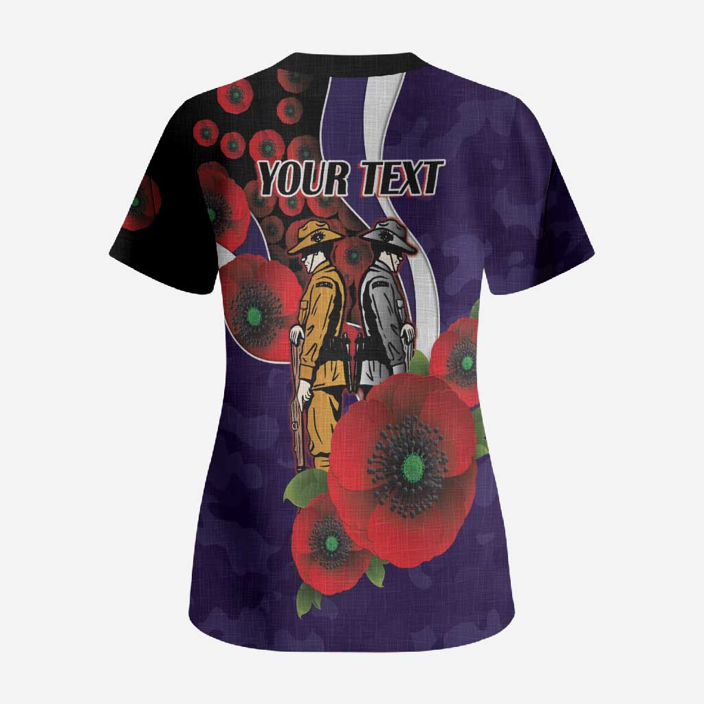 Fremantle Dockers ANZAC Personalised Scrub Top Lest We Forget Poppy Camo