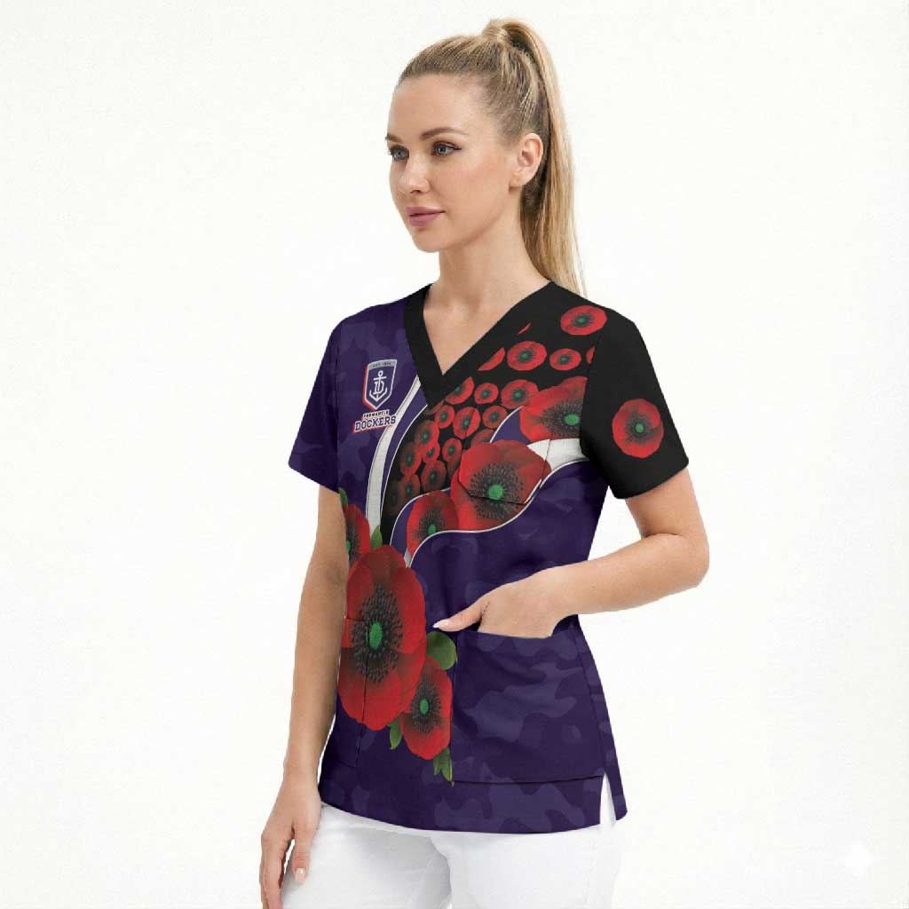 Fremantle Dockers ANZAC Personalised Scrub Top Lest We Forget Poppy Camo