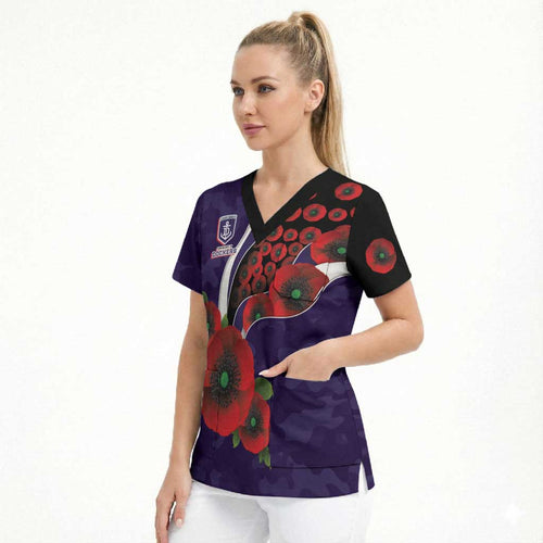 Fremantle Dockers ANZAC Personalised Scrub Top Lest We Forget Poppy Camo