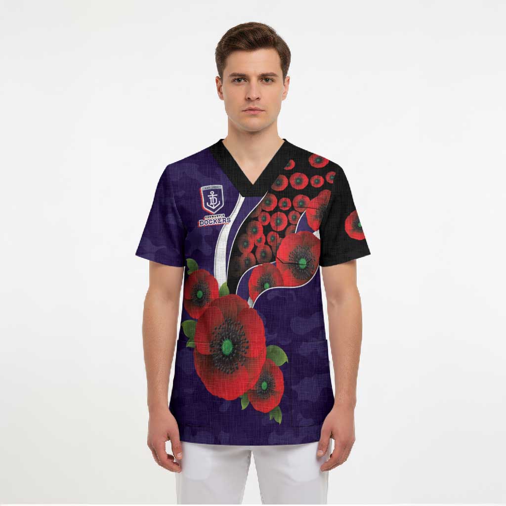 Fremantle Dockers ANZAC Personalised Scrub Top Lest We Forget Poppy Camo