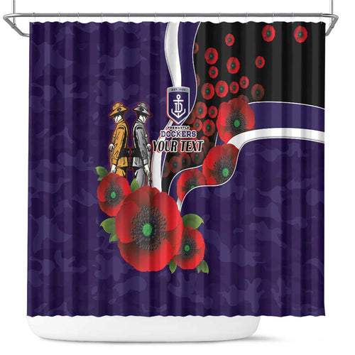 Fremantle Dockers ANZAC Personalised Shower Curtain Lest We Forget Poppy Camo