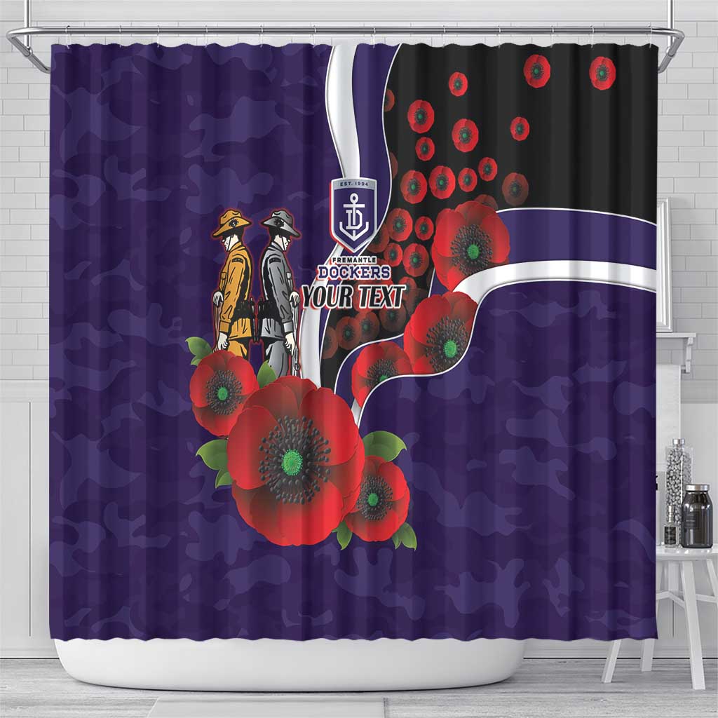 Fremantle Dockers ANZAC Personalised Shower Curtain Lest We Forget Poppy Camo