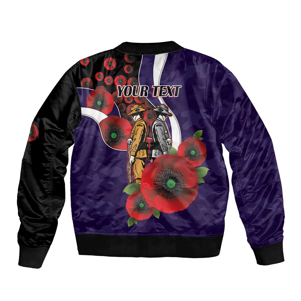 Fremantle Dockers ANZAC Personalised Sleeve Zip Bomber Jacket Lest We Forget Poppy Camo