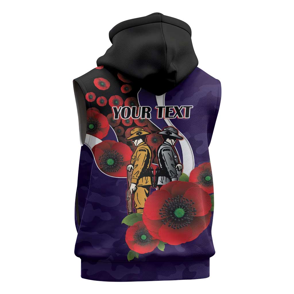 Fremantle Dockers ANZAC Personalised Sleeveless Hoodie Lest We Forget Poppy Camo