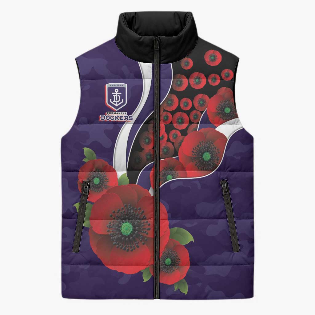 Fremantle Dockers ANZAC Personalised Sleeveless Puffer Jacket Lest We Forget Poppy Camo