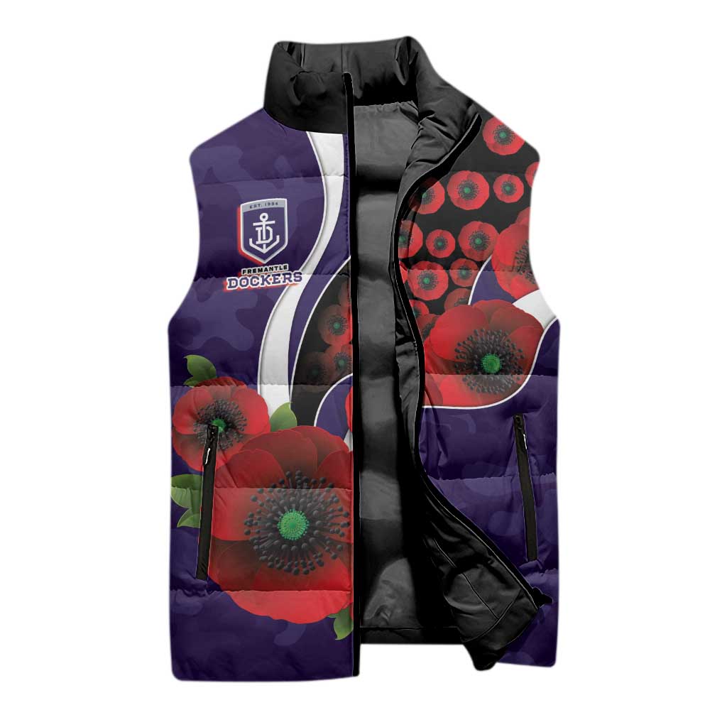 Fremantle Dockers ANZAC Personalised Sleeveless Puffer Jacket Lest We Forget Poppy Camo