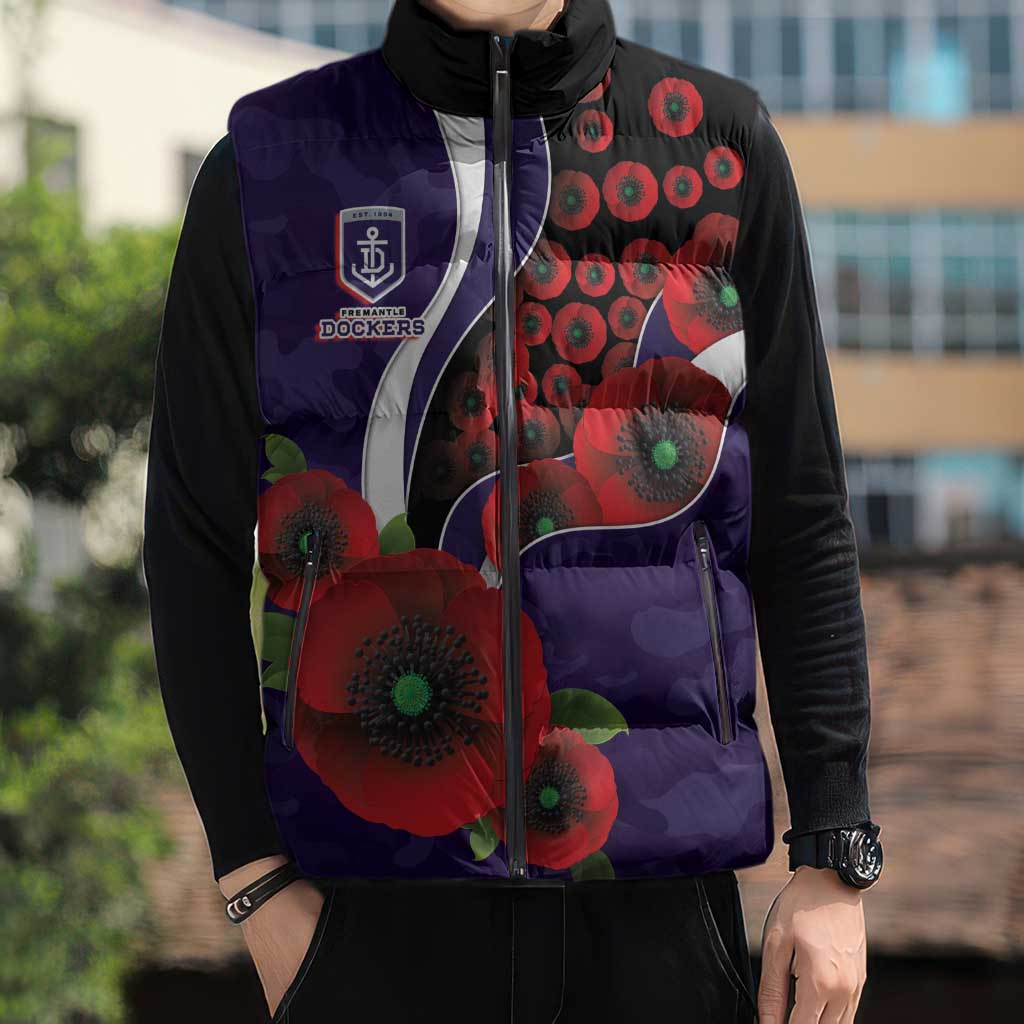 Fremantle Dockers ANZAC Personalised Sleeveless Puffer Jacket Lest We Forget Poppy Camo