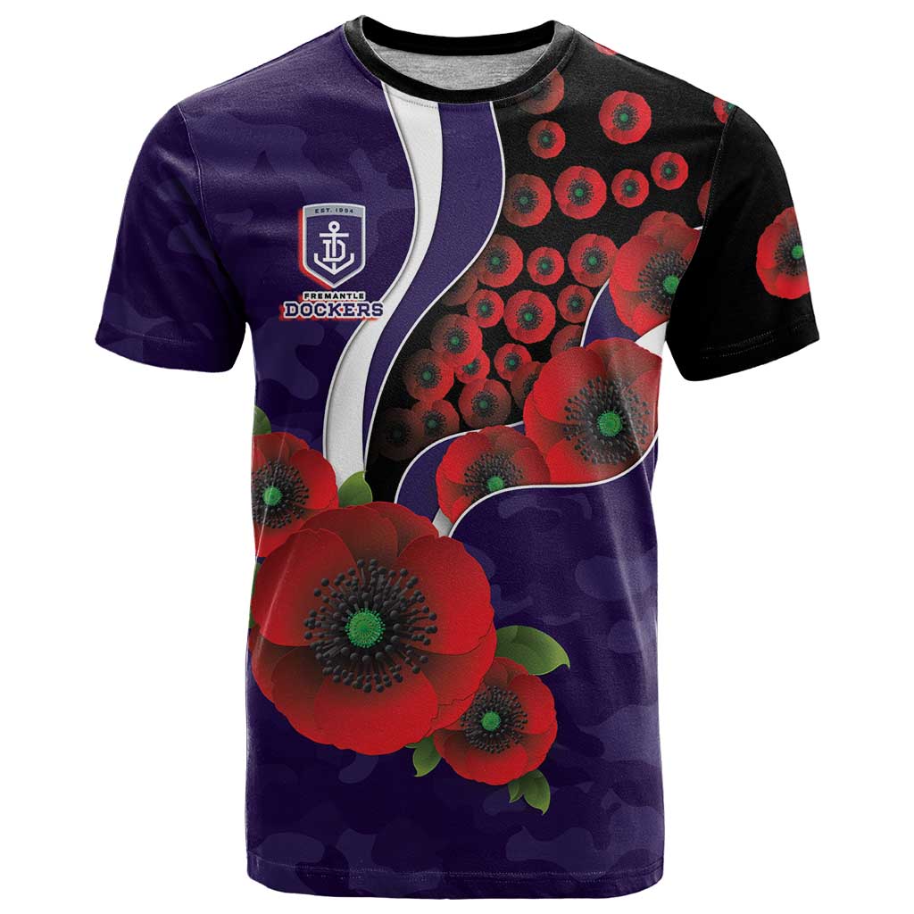 Fremantle Dockers ANZAC Personalised T Shirt Lest We Forget Poppy Camo