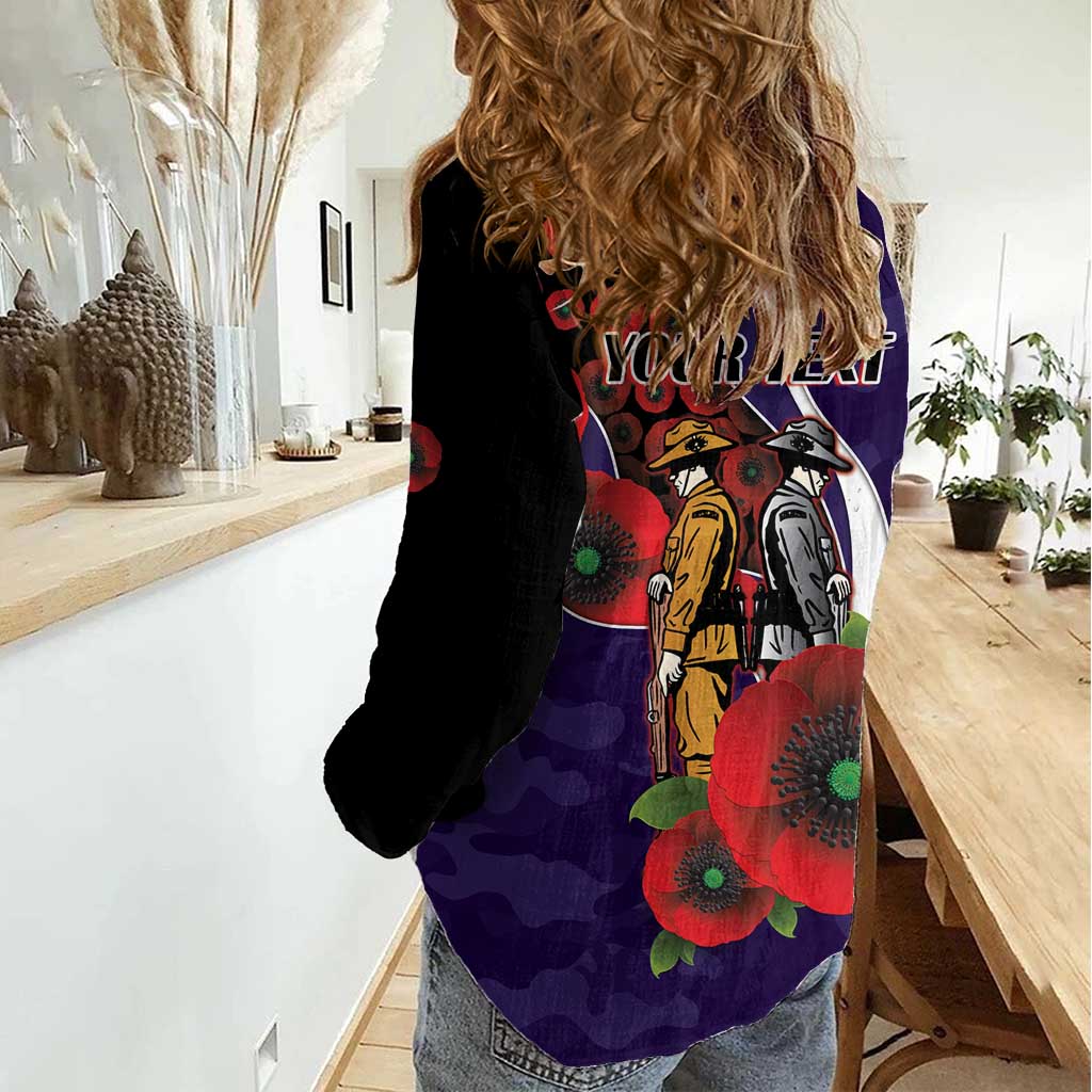 Fremantle Dockers ANZAC Personalised Women Casual Shirt Lest We Forget Poppy Camo