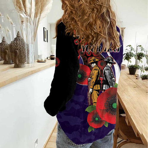Fremantle Dockers ANZAC Personalised Women Casual Shirt Lest We Forget Poppy Camo
