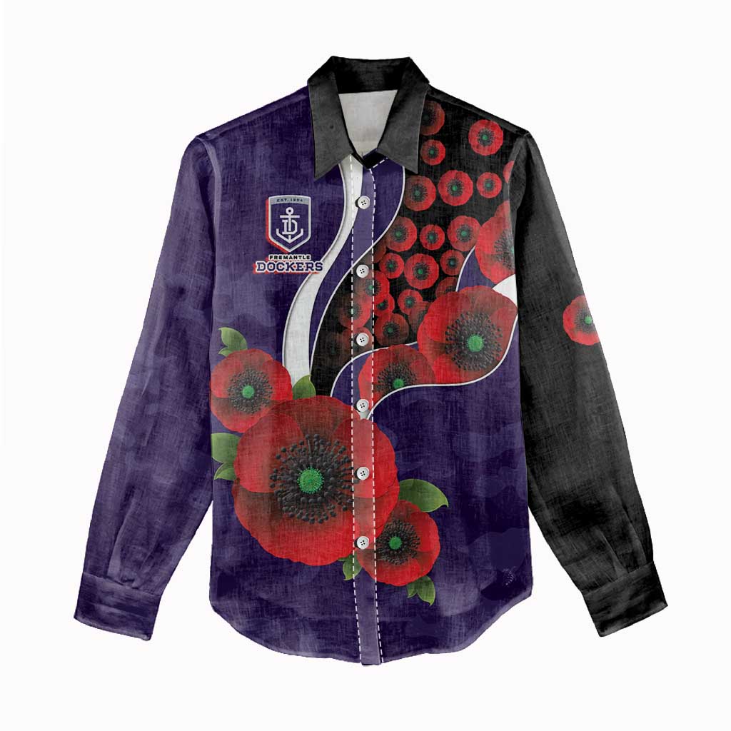 Fremantle Dockers ANZAC Personalised Women Casual Shirt Lest We Forget Poppy Camo