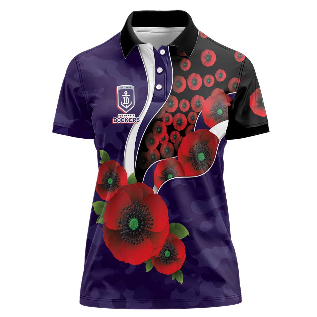 Fremantle Dockers ANZAC Personalised Women Polo Shirt Lest We Forget Poppy Camo