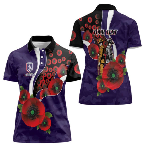 Fremantle Dockers ANZAC Personalised Women Polo Shirt Lest We Forget Poppy Camo