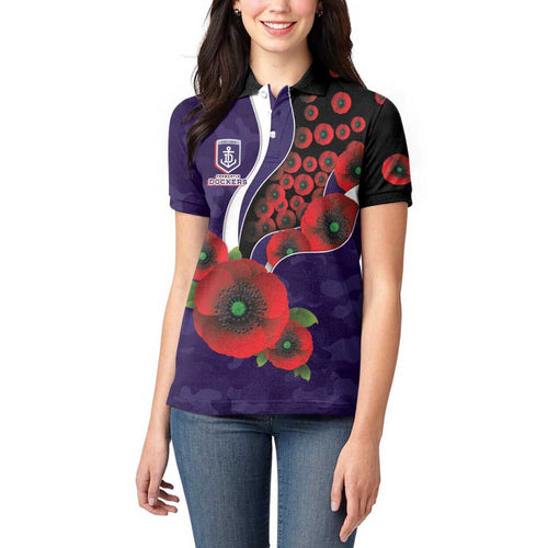 Fremantle Dockers ANZAC Personalised Women Polo Shirt Lest We Forget Poppy Camo