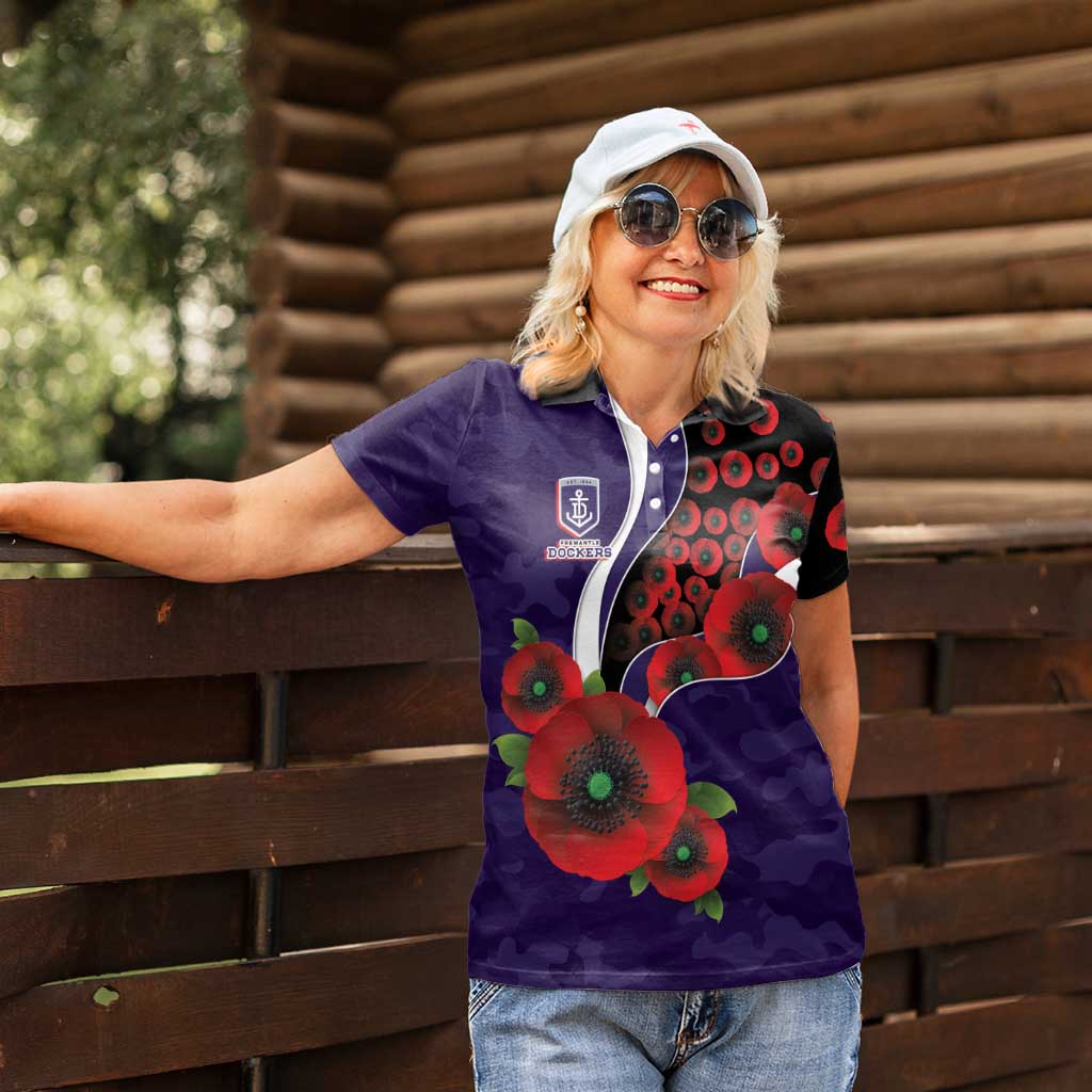 Fremantle Dockers ANZAC Personalised Women Polo Shirt Lest We Forget Poppy Camo