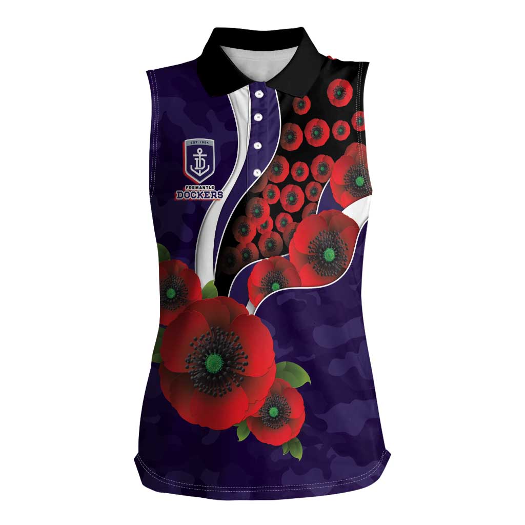 Fremantle Dockers ANZAC Personalised Women Sleeveless Polo Shirt Lest We Forget Poppy Camo