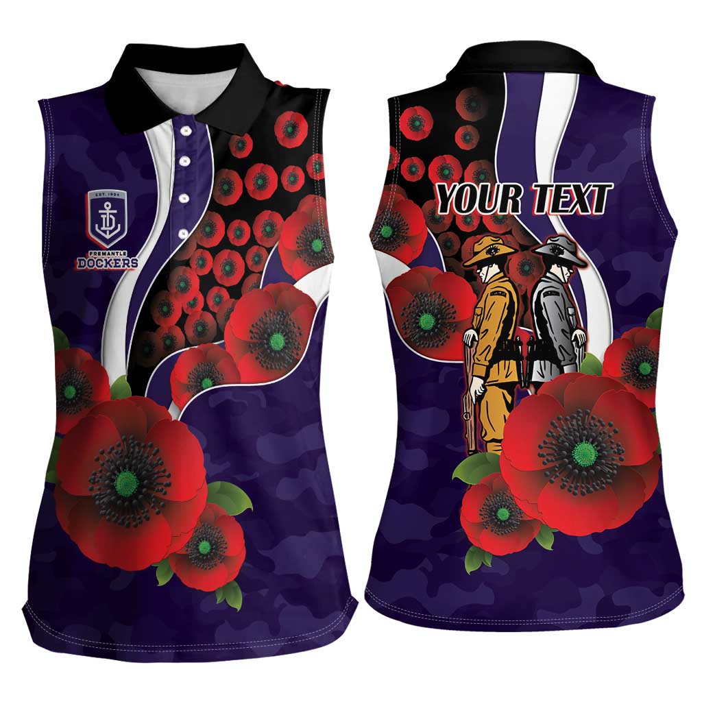 Fremantle Dockers ANZAC Personalised Women Sleeveless Polo Shirt Lest We Forget Poppy Camo