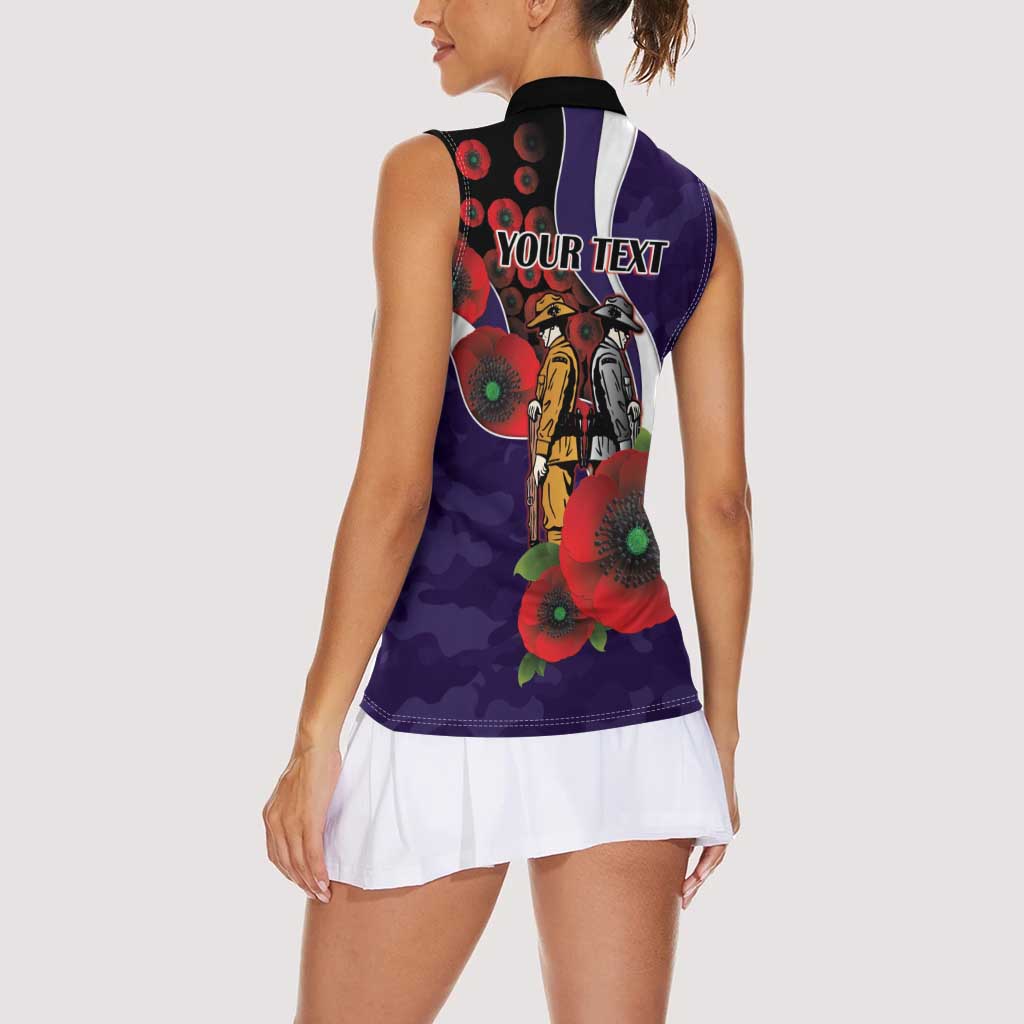 Fremantle Dockers ANZAC Personalised Women Sleeveless Polo Shirt Lest We Forget Poppy Camo