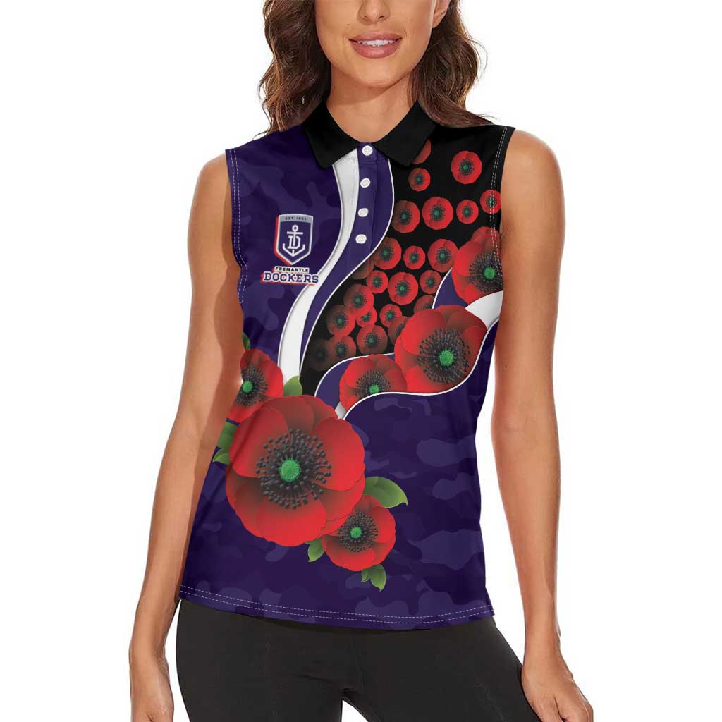 Fremantle Dockers ANZAC Personalised Women Sleeveless Polo Shirt Lest We Forget Poppy Camo
