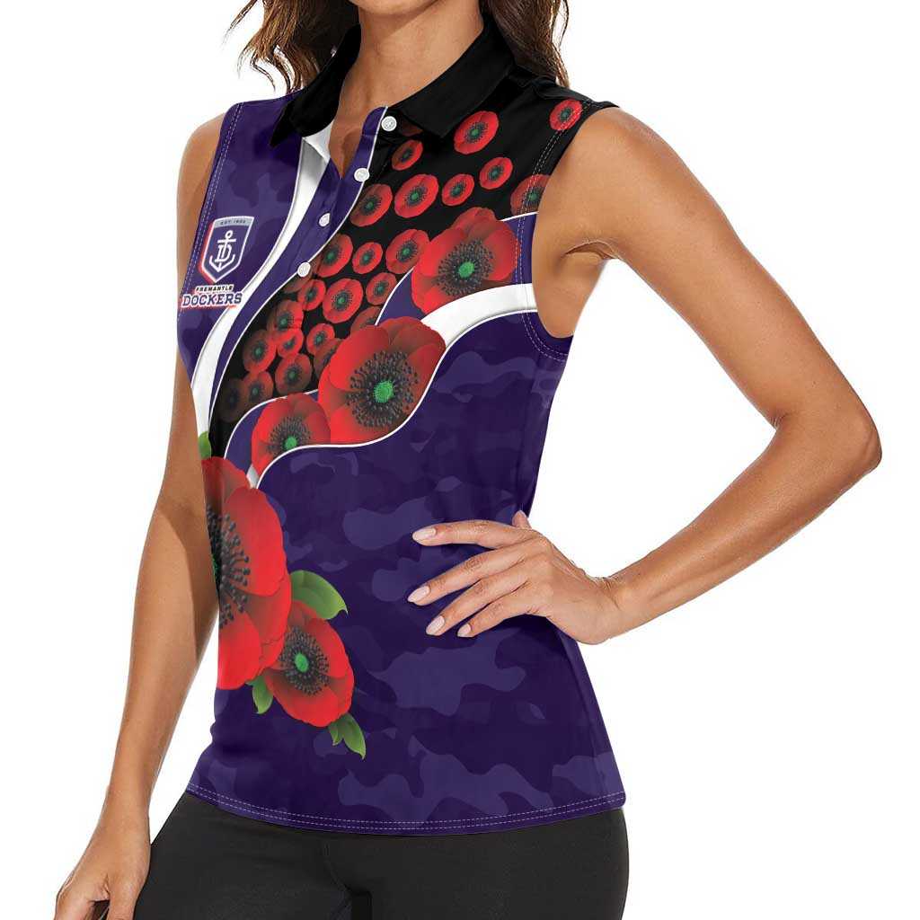 Fremantle Dockers ANZAC Personalised Women Sleeveless Polo Shirt Lest We Forget Poppy Camo
