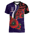Fremantle Dockers ANZAC Personalised Women V-Neck T-Shirt Lest We Forget Poppy Camo