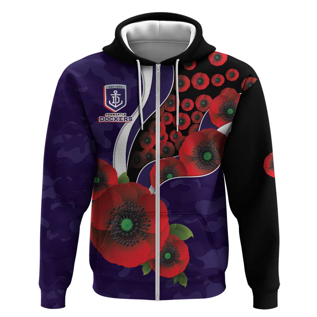 Fremantle Dockers ANZAC Personalised Zip Hoodie Lest We Forget Poppy Camo