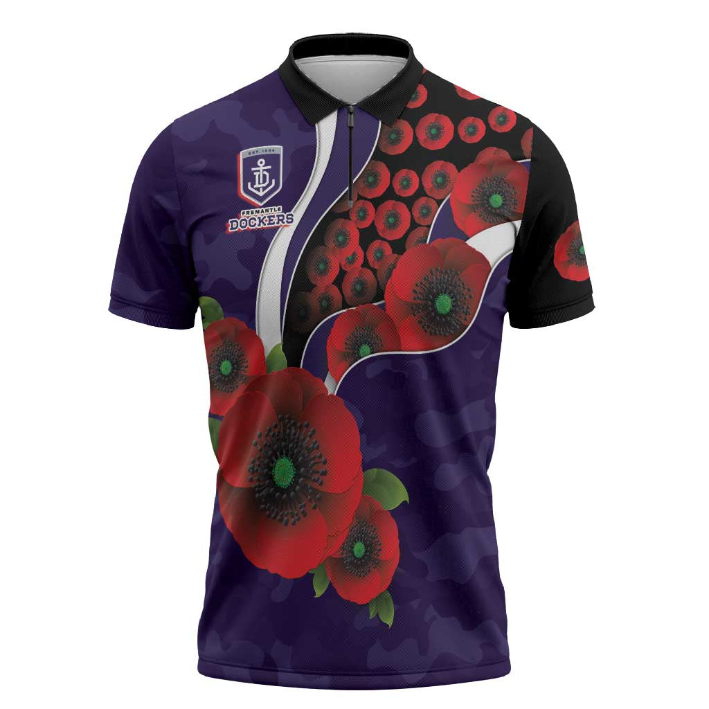 Fremantle Dockers ANZAC Personalised Zipper Polo Shirt Lest We Forget Poppy Camo