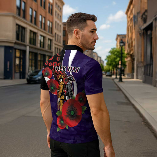 Fremantle Dockers ANZAC Personalised Zipper Polo Shirt Lest We Forget Poppy Camo