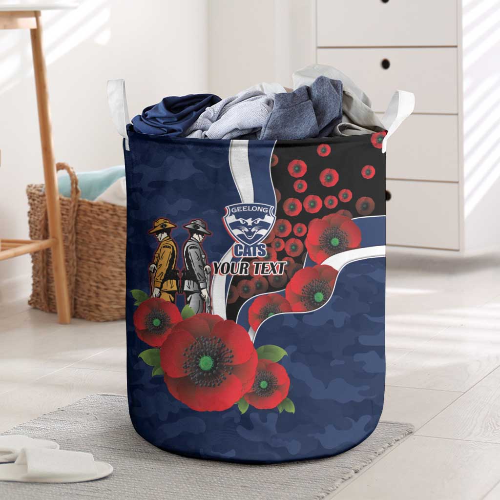 Geelong Cats ANZAC Personalised Laundry Basket Lest We Forget Poppy Camo