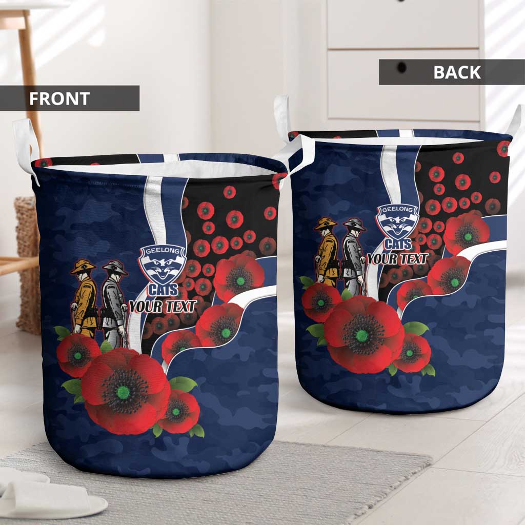 Geelong Cats ANZAC Personalised Laundry Basket Lest We Forget Poppy Camo