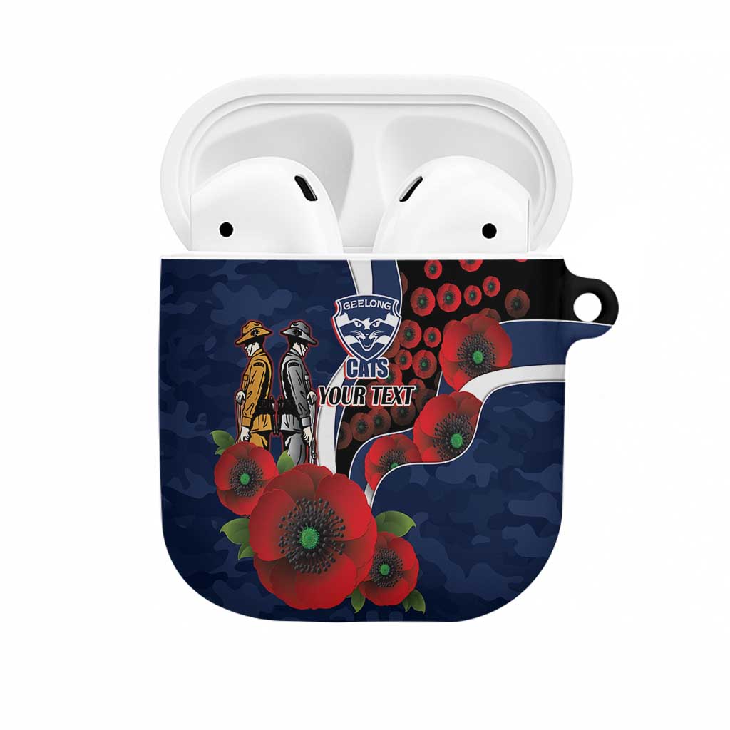Geelong Cats ANZAC Personalised AirPods Case Lest We Forget Poppy Camo