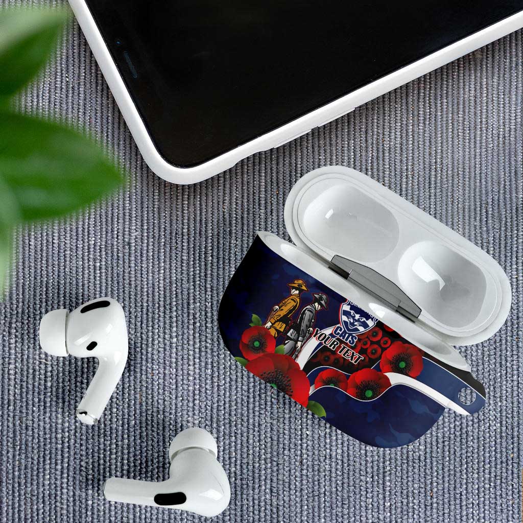 Geelong Cats ANZAC Personalised AirPods Case Lest We Forget Poppy Camo