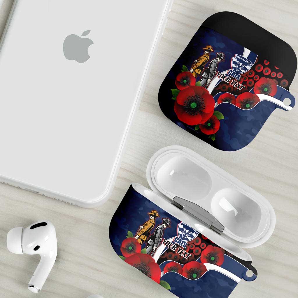 Geelong Cats ANZAC Personalised AirPods Case Lest We Forget Poppy Camo