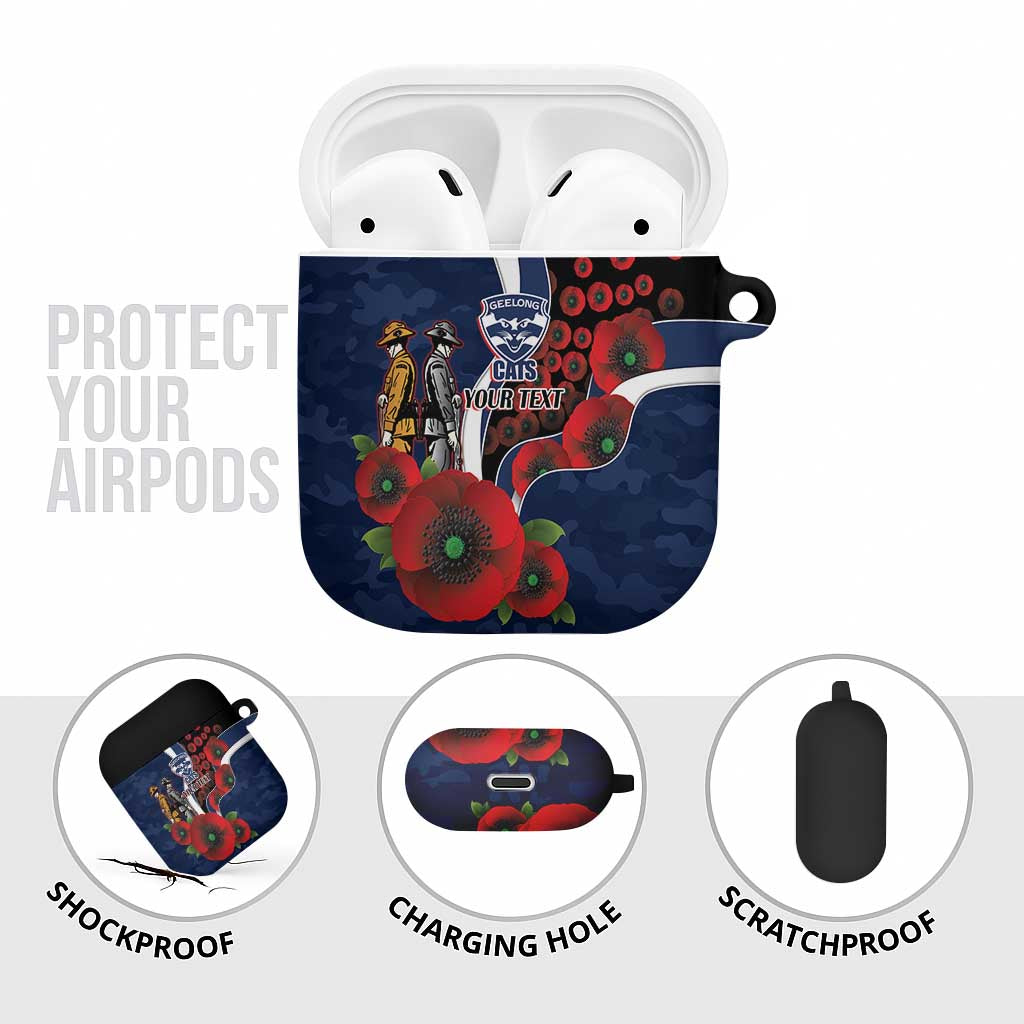 Geelong Cats ANZAC Personalised AirPods Case Lest We Forget Poppy Camo