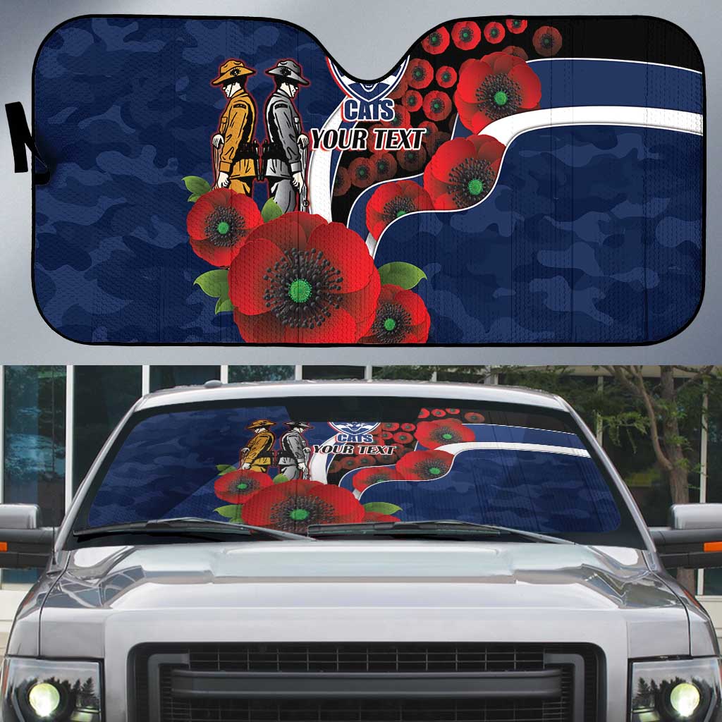 Geelong Cats ANZAC Personalised Auto Sun Shade Lest We Forget Poppy Camo