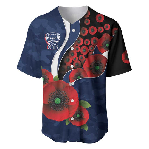 Geelong Cats ANZAC Personalised Baseball Jersey Lest We Forget Poppy Camo