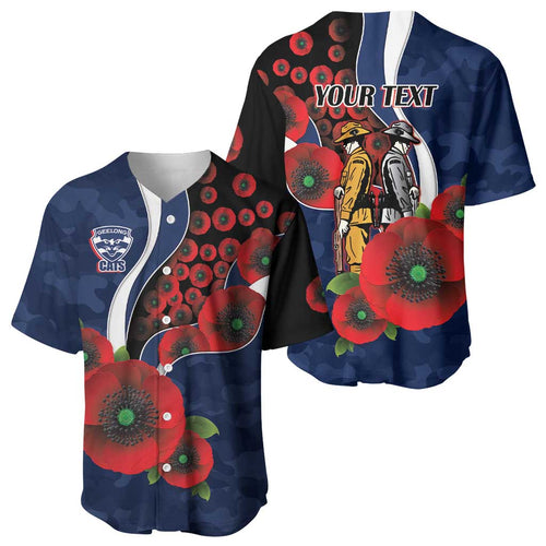 Geelong Cats ANZAC Personalised Baseball Jersey Lest We Forget Poppy Camo
